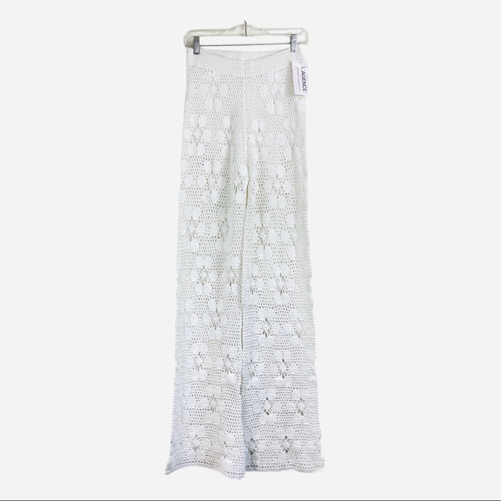 L'AGENCE White Crochet Flare Pants